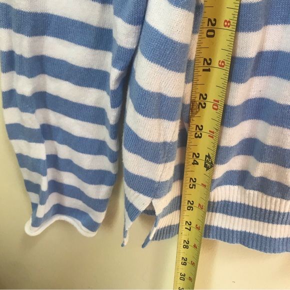 Caslon Cotton Oversized Striped Lightweight Sweater Crew Neck Slit Soft Coastal - Picture 10 of 10